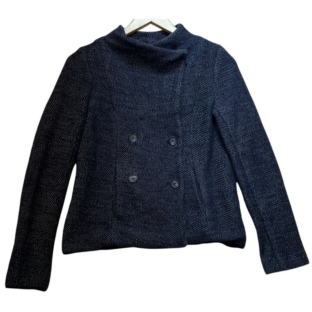 Ann Taylor Loft Womens Tweed Double Breasted Blazer Size S Navy White Specs
